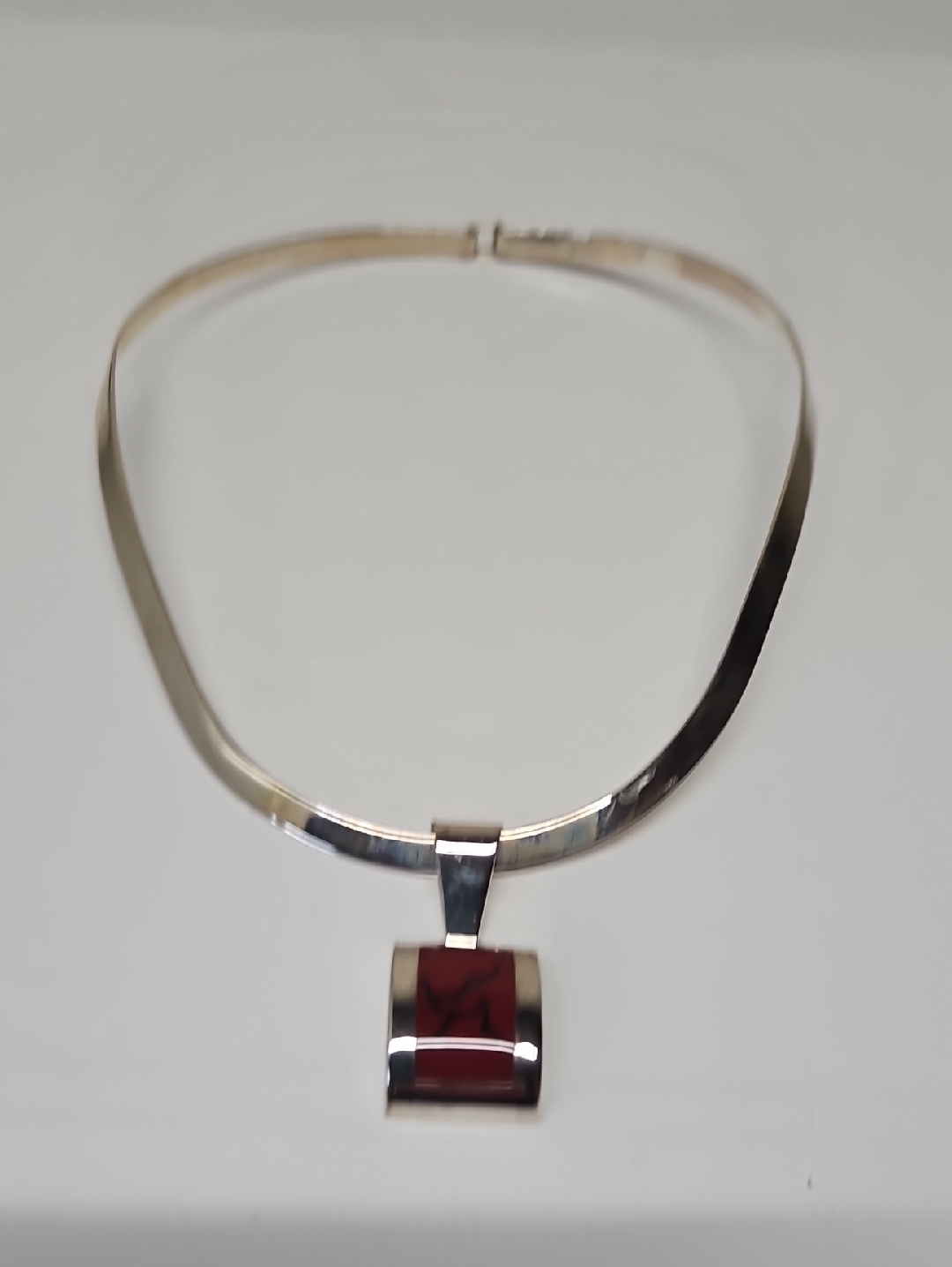 Mexico 925 Sterling Silver Choker Collar And Red Jasper Pendant Necklace